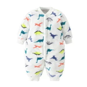Barboteuse Hiver Bébé Mixte Polaire Dinosaure Blanc