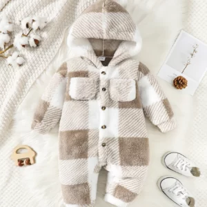 Barboteuse bébé à carreaux - Combinaison chaude en peluche