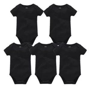 Lot de 5 Bodys Bébé Unisexe Coton Noir - Manches Courtes
