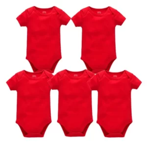 Lot de 5 Bodys Bébé Unisexe Coton Rouge - Manches Courtes