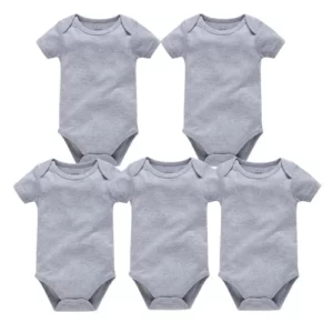 Lot de 5 Bodys Bébé Unisexe Coton Gris - Manches Courtes