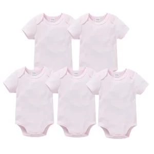 Lot de 5 Bodys Bébé Unisexe Coton Rose - Manches Courtes