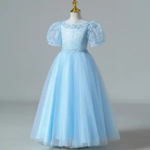 Robe de cérémonie princesse bleue en tulle