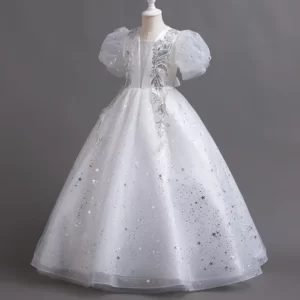 Robe de cérémonie princesse étoilée blanche