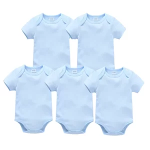 Lot de 5 Bodys Bébé Unisexe Coton Bleu Clair - Manches Courtes