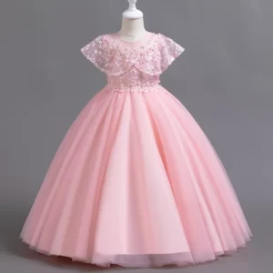 Robe de cérémonie princesse rose avec cape brodée