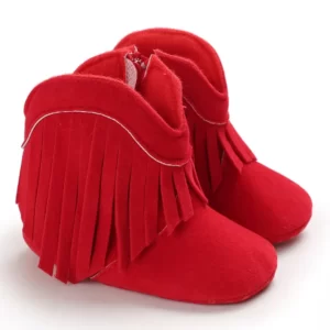 Chaussons vintage à pampilles rouges