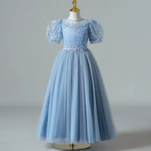 Robe de cérémonie princesse bleu ciel en tulle
