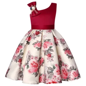 Robe de cérémonie asymétrique rouge avec jupe fleurie