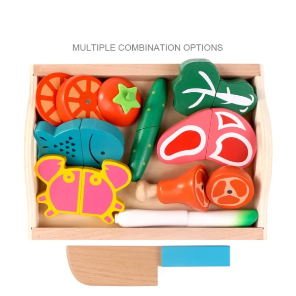 Set de Cuisine en Bois Montessori - Fruits et Légumes à Découper – Image 6