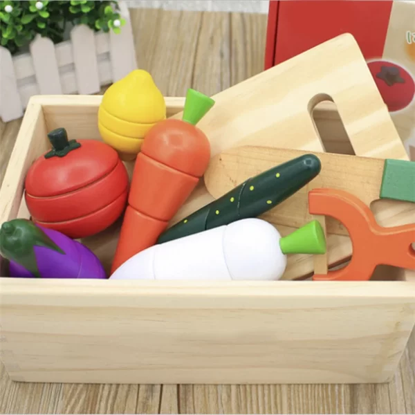 Set de Cuisine en Bois Montessori - Fruits et Légumes à Découper