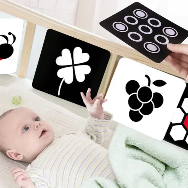 Cartes Visuelles Montessori Noir et Blanc pour Bébé