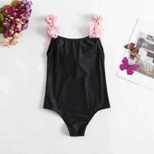 Maillot de Bain Bébé Noir & Fleurs Roses